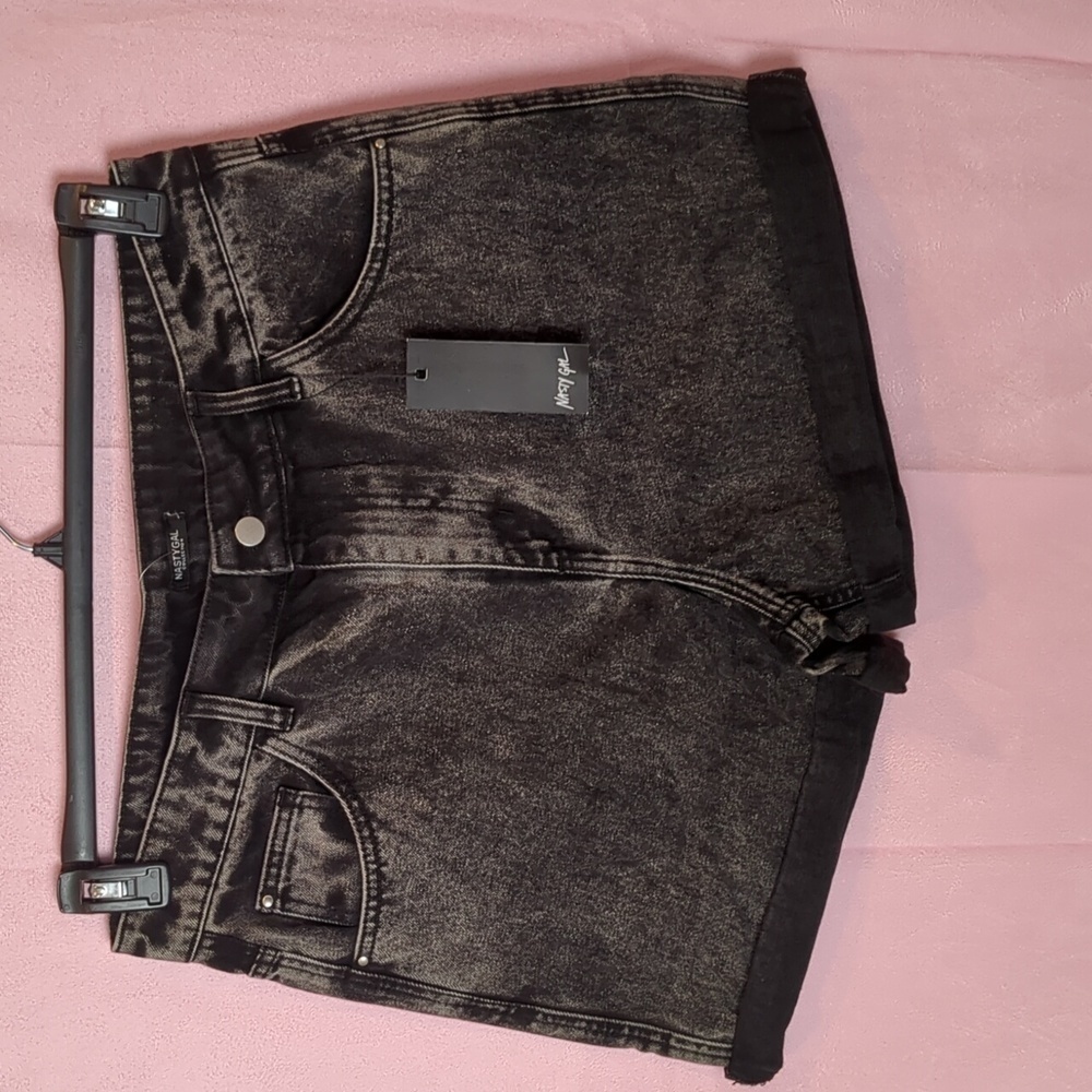 Nasty Gal Wash Your Words High Waisted Cotton Denim Shorts in Black size 12